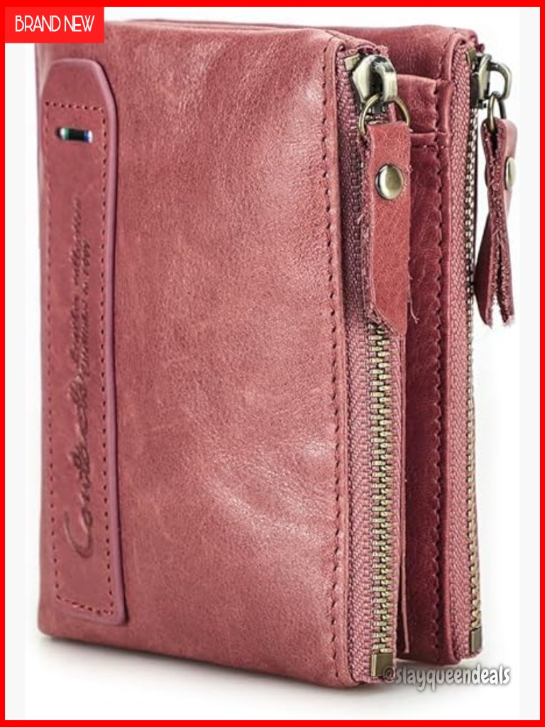 Soft Leather Bifold Wallet With Rfid Blocking, Coin Purse, Double Zipper